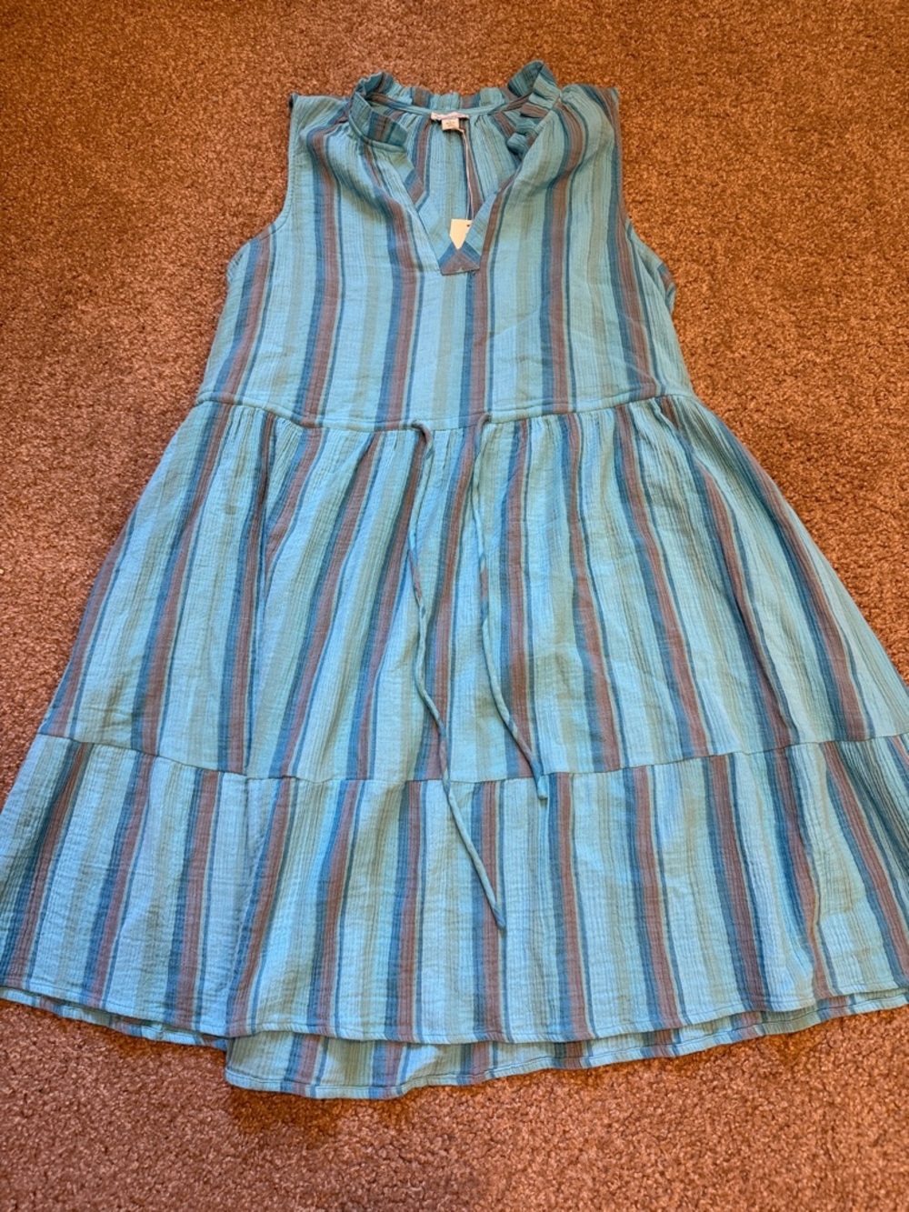 Sundance Blue and Teal Striped Sleeveless Midi Dress